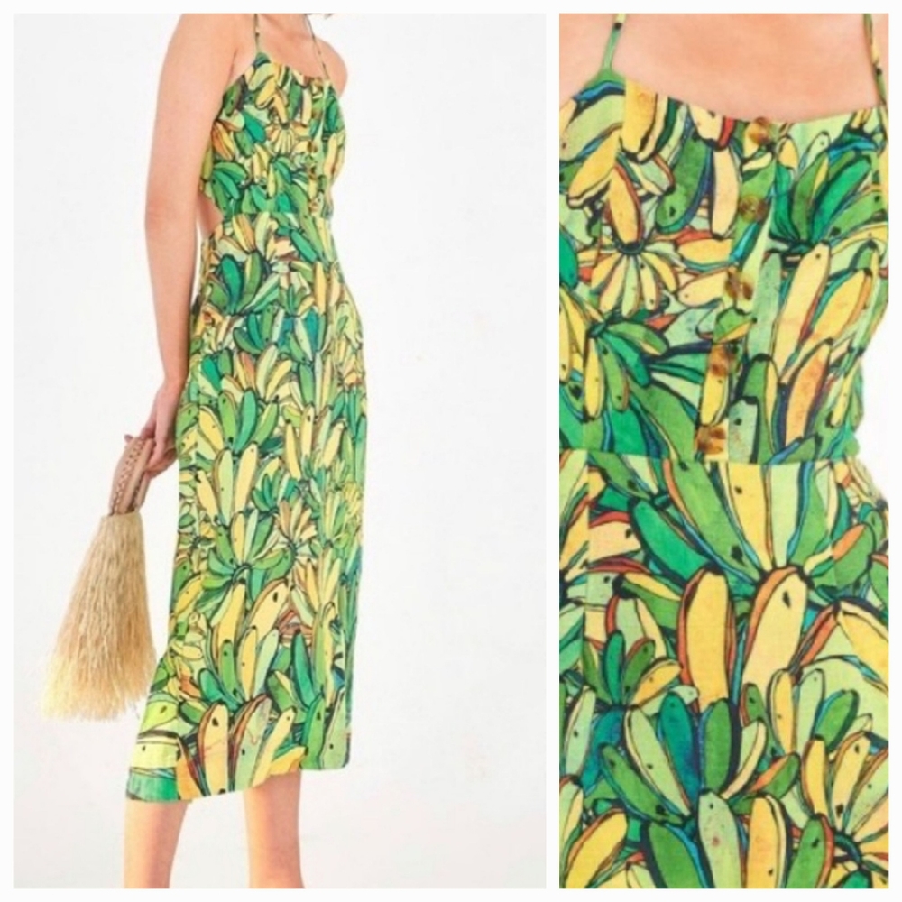 Farm Rio Green Banana Midi Dress - Picture 1 of 10